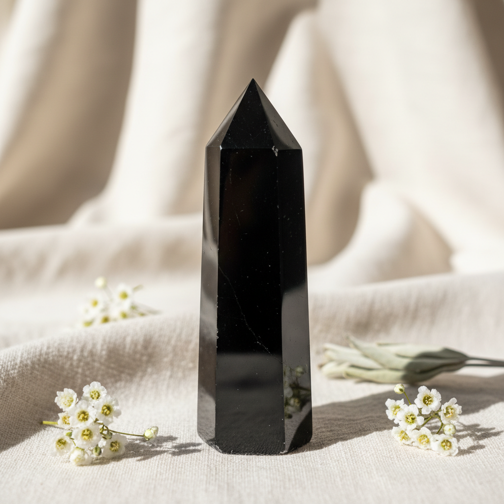 Black Obsidian Crystal Tower