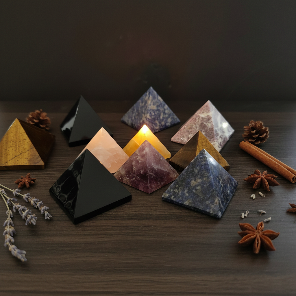 Crystal Polished Pyramid Sculptures